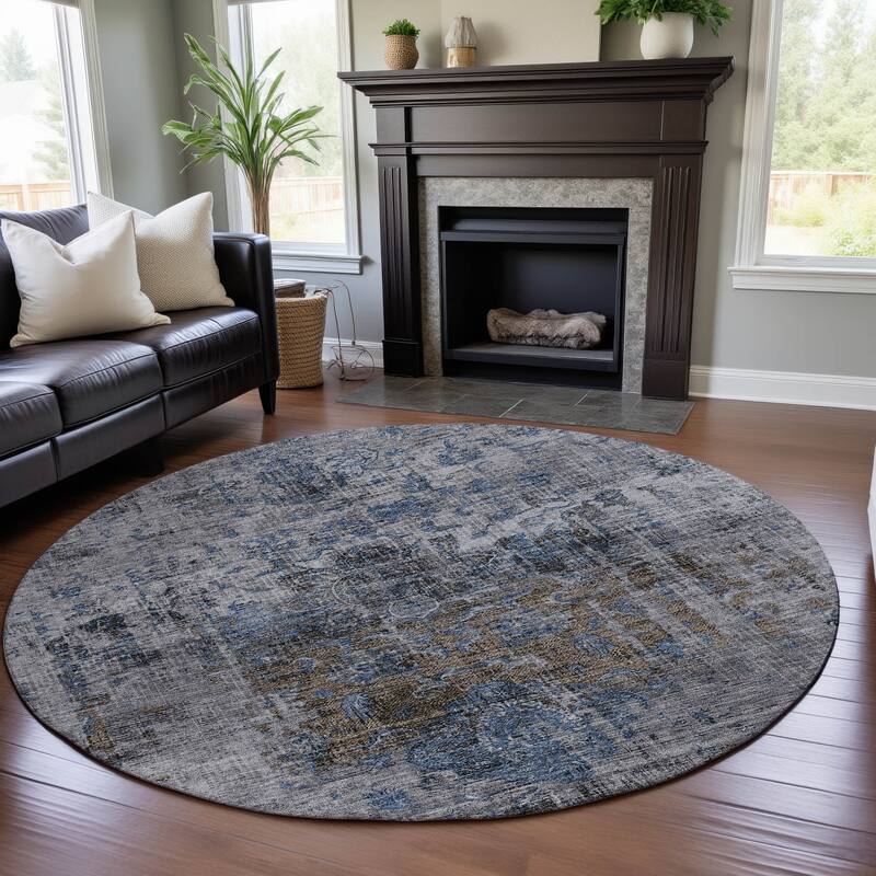Premium Washable Super Soft Vintage Traditional Mayfield Rug - Blue - 8' x 8'