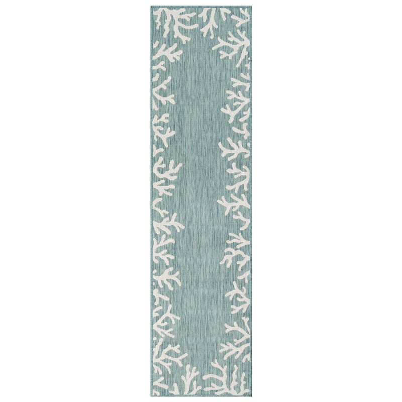 Liora Manne Carmel Coral Border Indoor/Outdoor Area Rug - 1'11"x7'6" Runner - Aqua