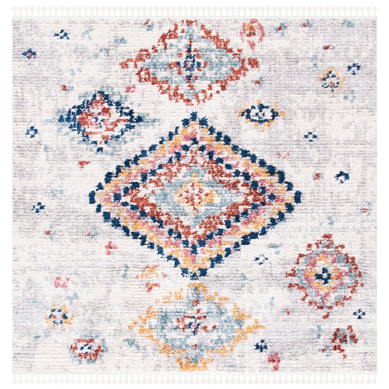 SAFAVIEH Morocco Boho Manila Tribal Rug - 3' Square - Ivory/Multi