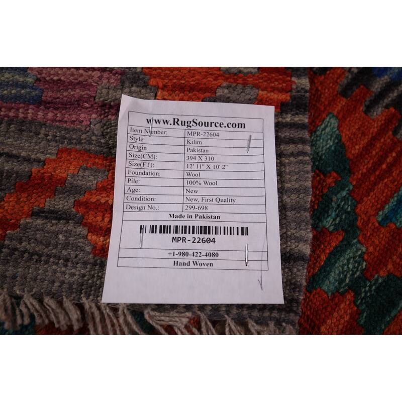 South Western Orange Kilim Oriental Area Rug Hand-Woven Wool Carpet - 10'2" x 12'11"