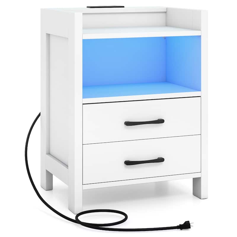 Gymax Nightstand w/ LED Lights & Charging Station 23.5'' Smart Bedside - 1 pcs
