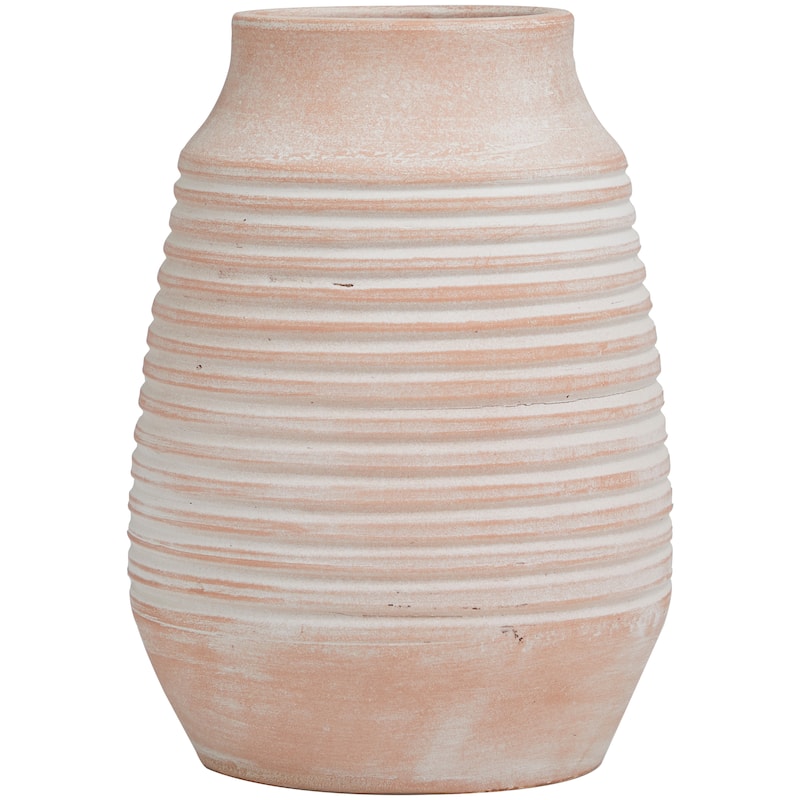 Ceramic Whitewashed Ribbed Vase - Pink - Roche River Decor - 8"W x 8"L x 11"H