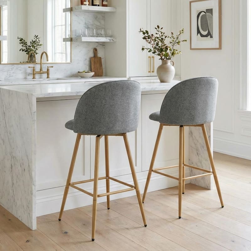 Homy Casa Upholstered Counter Stools with Curved Back and Metal Legs for Kitchen Islands,Breakfast Bars