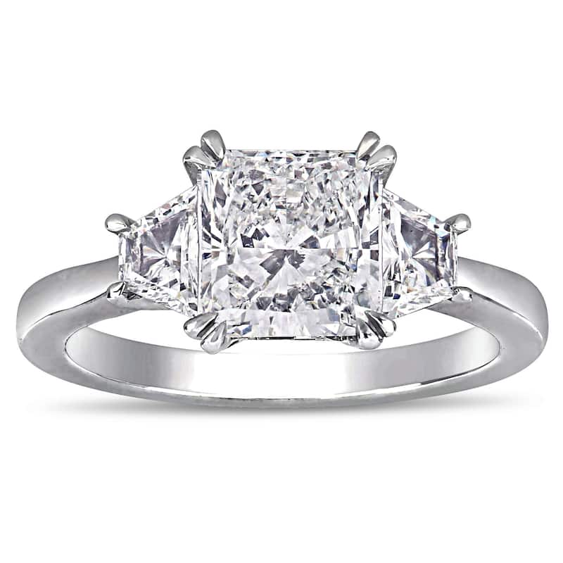 Miadora 2 1/2ct TDW Radiant Cut and Trapezoid Diamond 3-Stone Engagement Ring in 18k White Gold