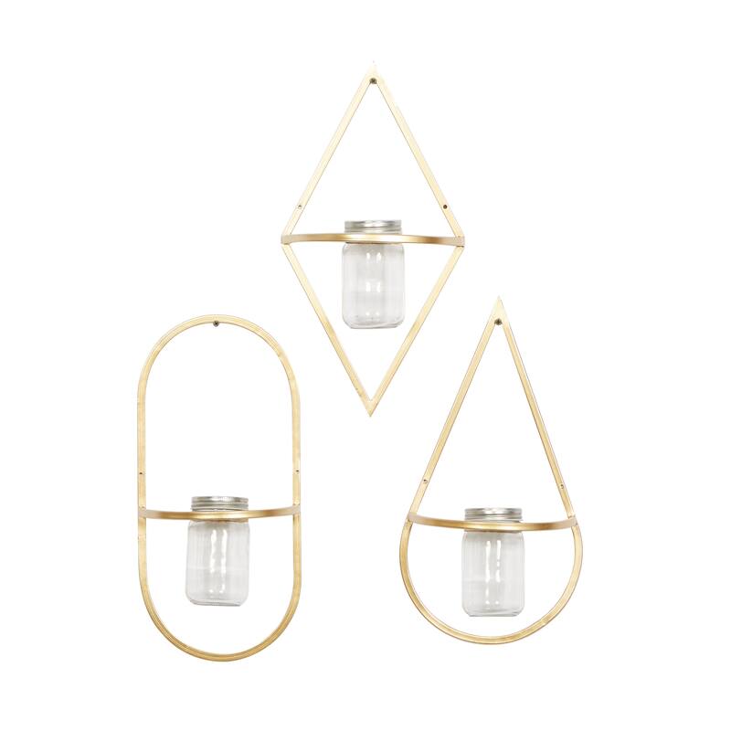 Metal Geometric Wall Planter with Glass Holder - Set of 3 Gold - CosmoLiving by Cosmopolitan - 4"W x 8"L x 17"H