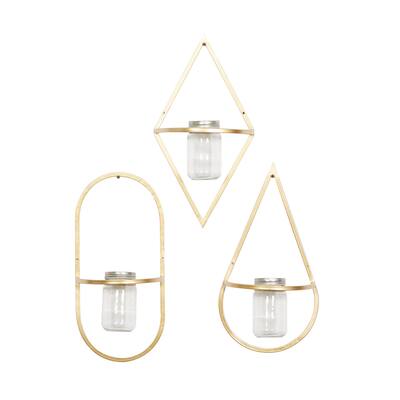 Metal Geometric Wall Planter with Glass Holder - Set of 3 Gold - CosmoLiving by Cosmopolitan - 4"W x 8"L x 17"H