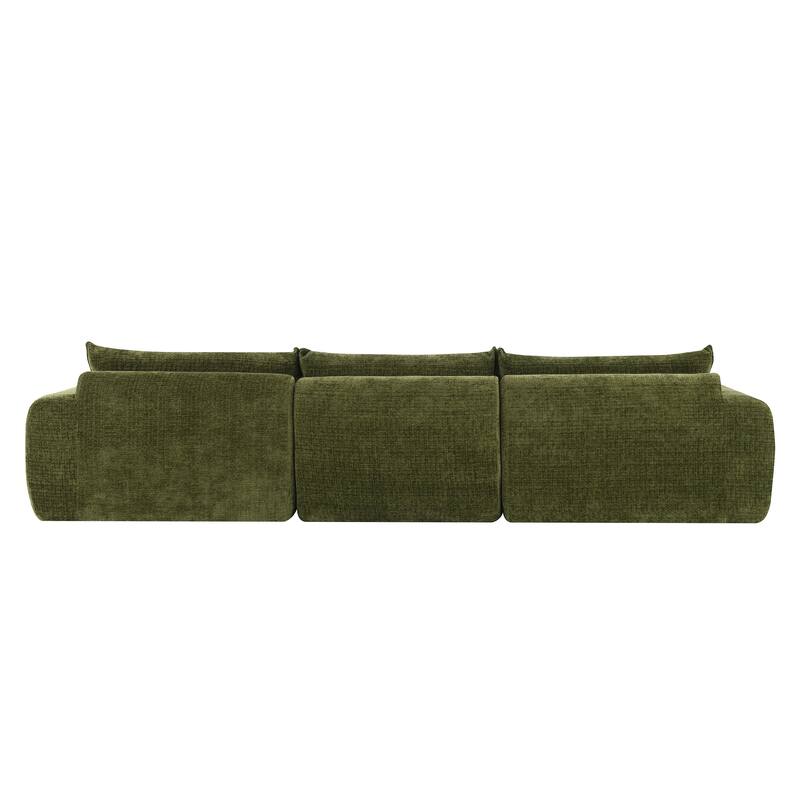 L-Shape Sectional Sofa with Ottoman, Chenille Sofa with Integrated Backrest & Seat Cushion, Fully Compressed Foam 4 Seat Sofa