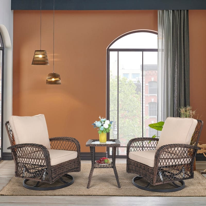 Patio 3-Piece Wicker Swivel Rocking Conversation Set