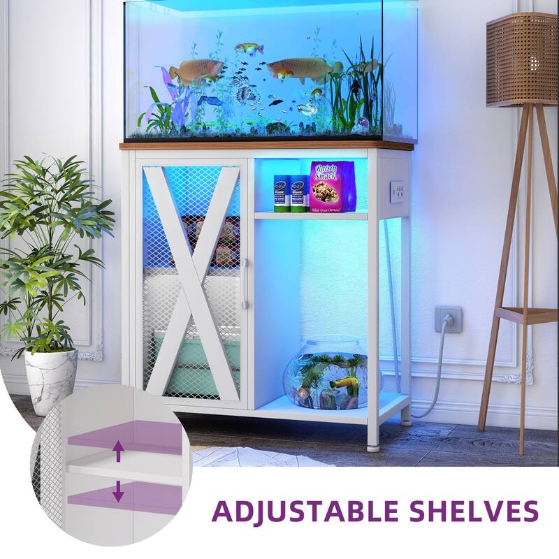 LED Aquarium Stand with Storage Cabinet and Power Outlets