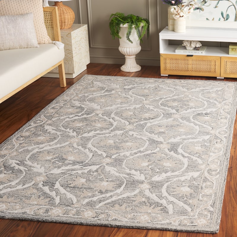 SAFAVIEH Handmade Blossom Luisete Ogee Wool Rug - 8' x 10' - Grey/Ivory