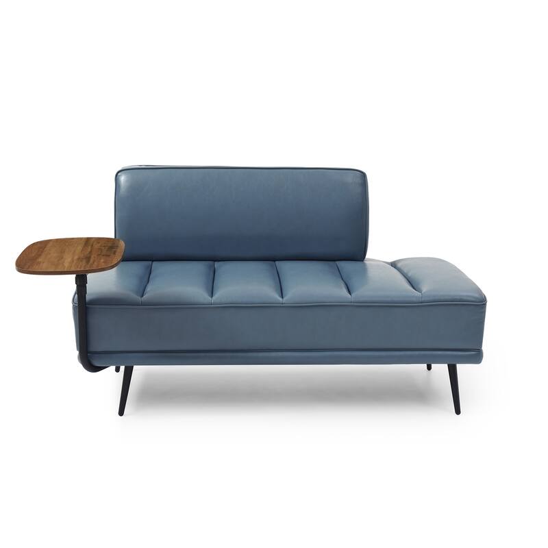 Faux Leather 55" End of Bed Bench with Rotating Tray, 2-Seater Ottoman Sofa with Gold Metal Legs for Bedroom, Living Room