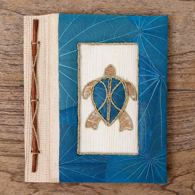 Novica Handmade Tortoise Thoughts In Blue Natural Fiber Journal