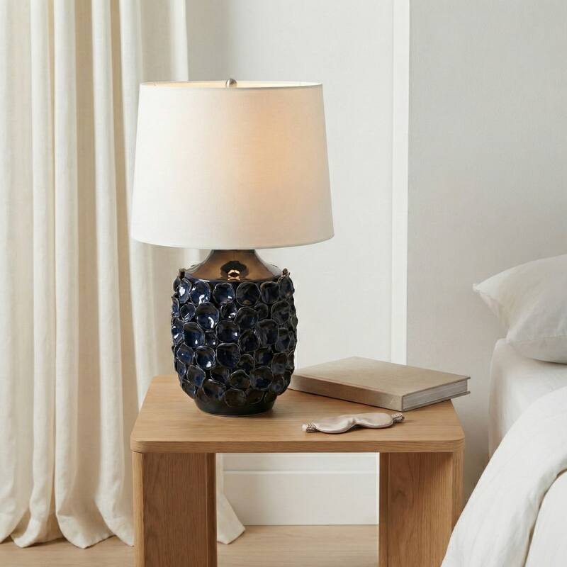 Decorative Textured Ceramic Table Lamp - 25", White & Blue - 25.0"