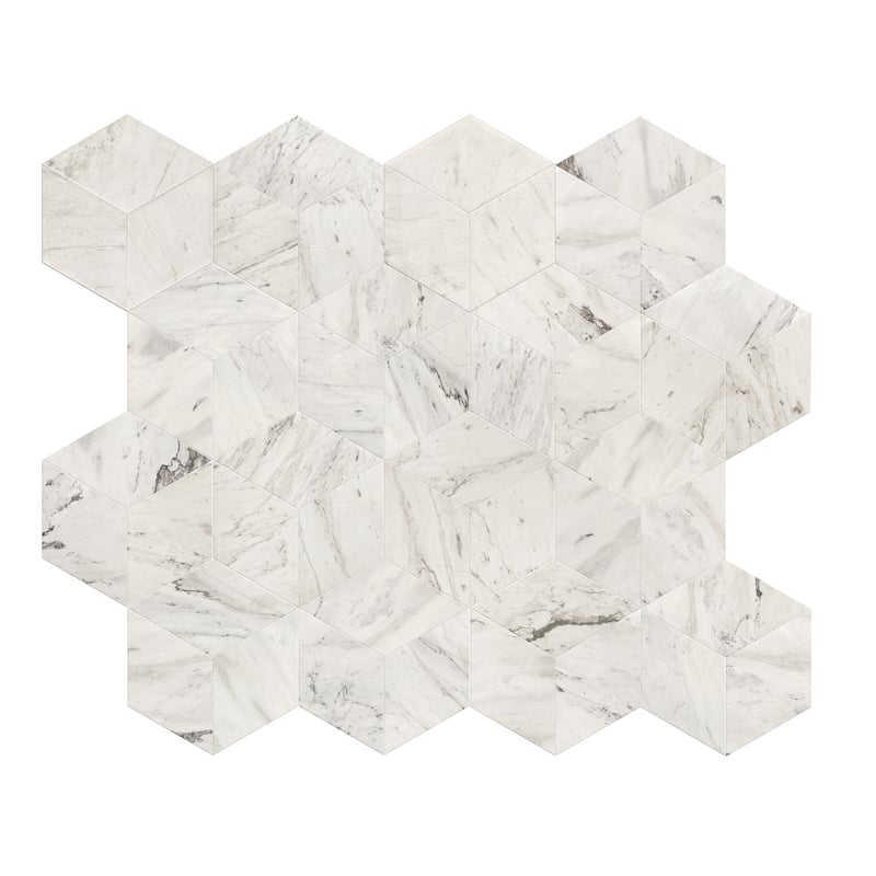 Roomfitters Hexagon Marble Tile for Wall and Floor, Polished Natural Stone, Genuine Marble, 12-Piece Box, White