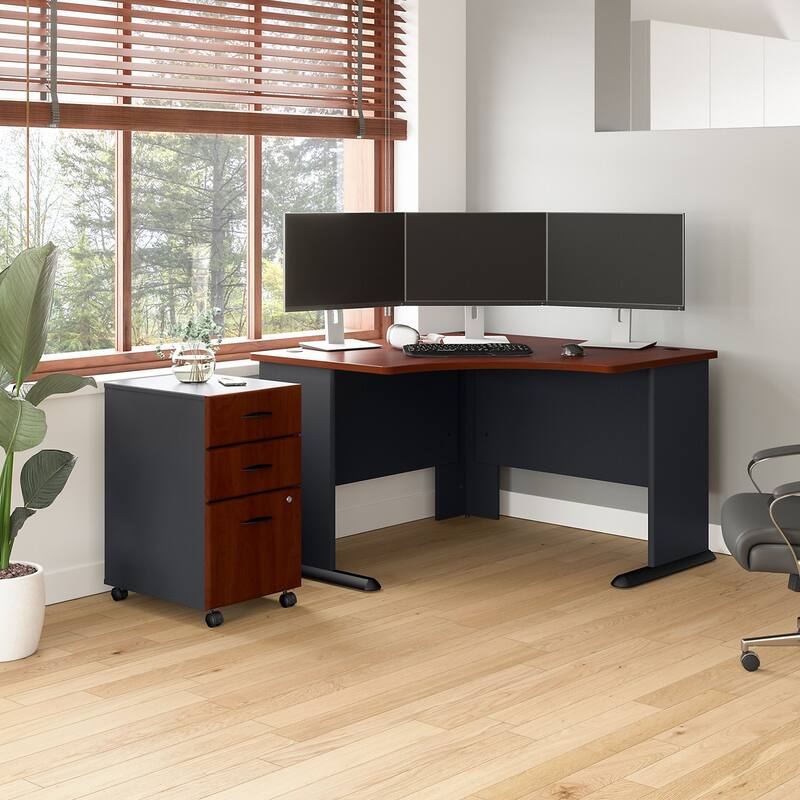 Bush Business Series A 48W Corner Desk with Mobile File Cabinet in Oak - Hansen Cherry/Galaxy