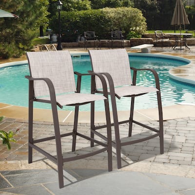VredHom Outdoor Aluminum Bar Stool Set Patio Bar Chairs (Set of 2) - 21.7" W x 25.6" D x 43.7" H