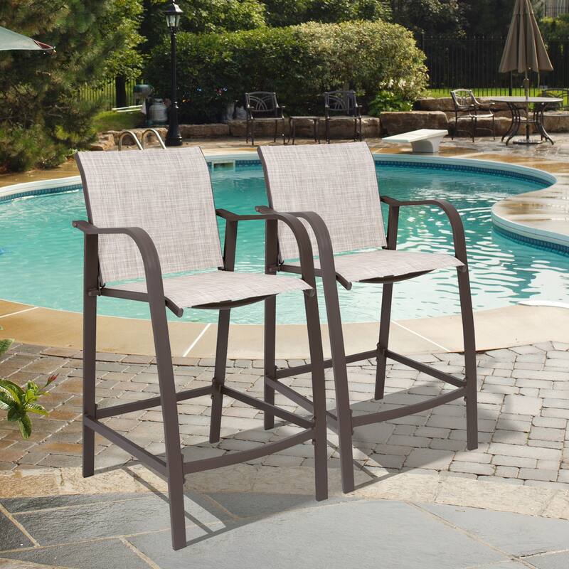 VredHom Outdoor Aluminum Bar Stool Set Patio Bar Chairs (Set of 2) - 21.7" W x 25.6" D x 43.7" H - Beige