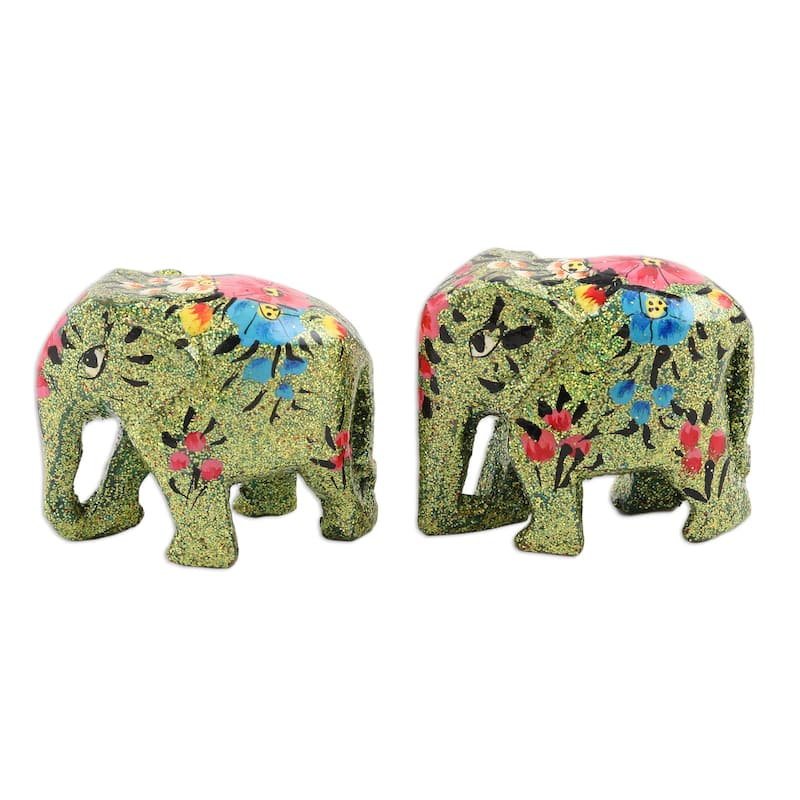 Novica Handmade Festive Green Hand-Painted Papier Mache Figurines