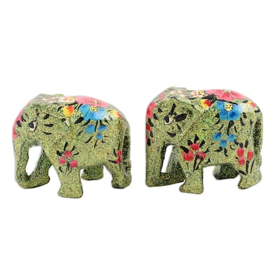 Novica Handmade Festive Green Hand-Painted Papier Mache Figurines