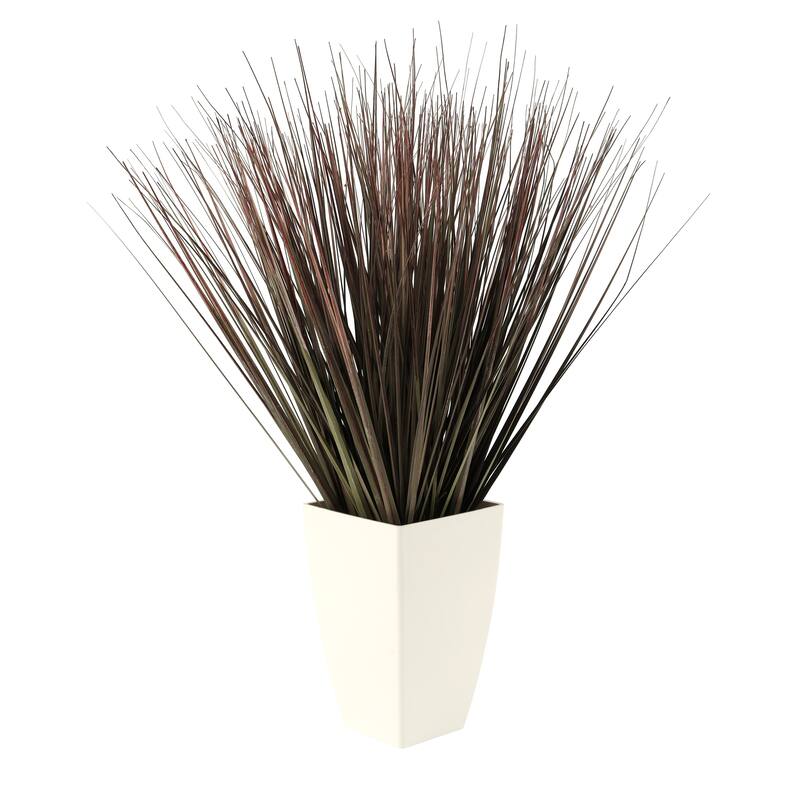 Green Faux Foliage Onion Grass Artificial Plant with White Plastic Pot