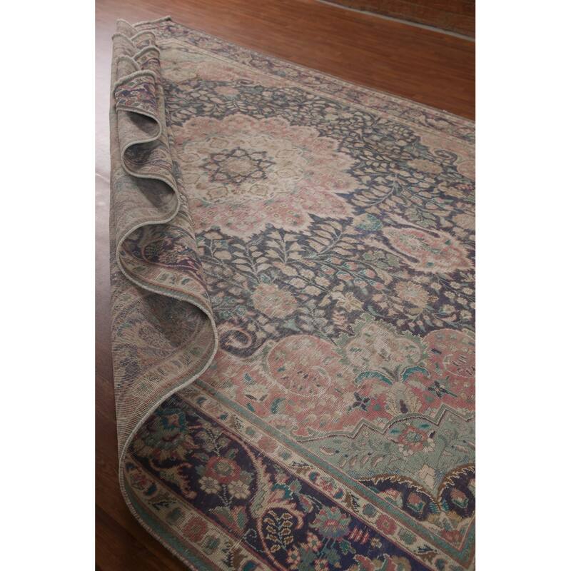 Distressed Tabriz Persian Antique Area Rug Handmade Wool Carpet - 9'9" x 12'8"