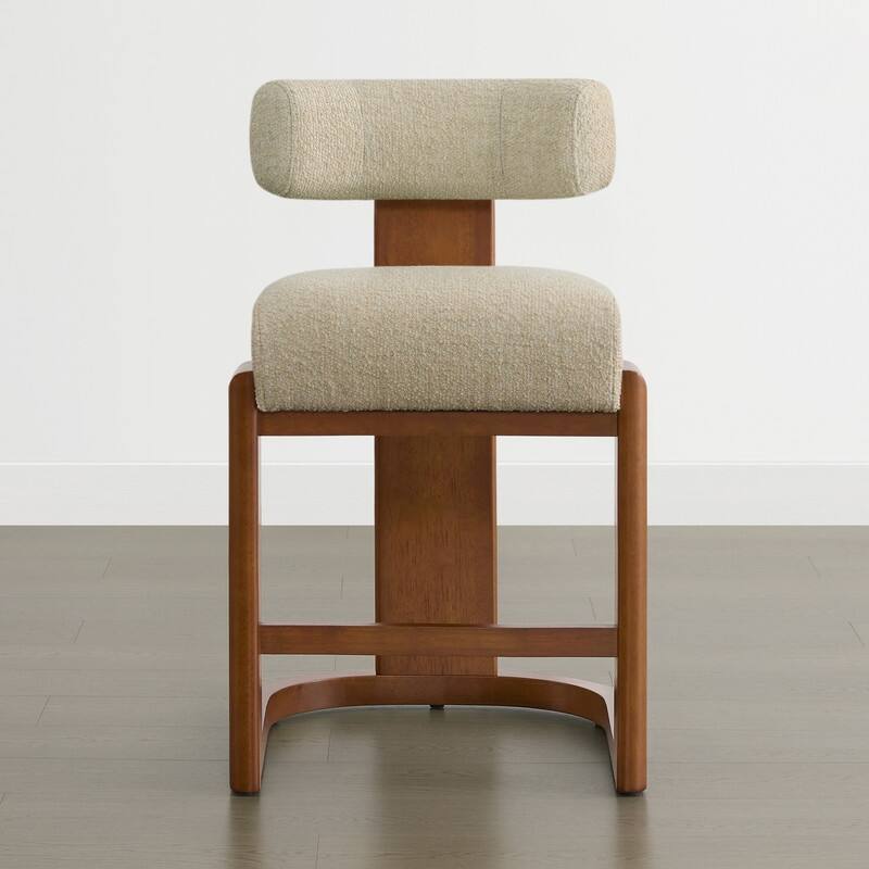 Spruce & Spring Arya Upholstered Boucle Counter Stool with Solid Wood Frame