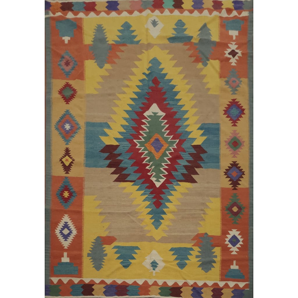 Hand Woven Oriental 100% Wool Carpet Southwestern Tribal Multi-Colored Kilim Area Rug - 9' 9'' X 8' 0''