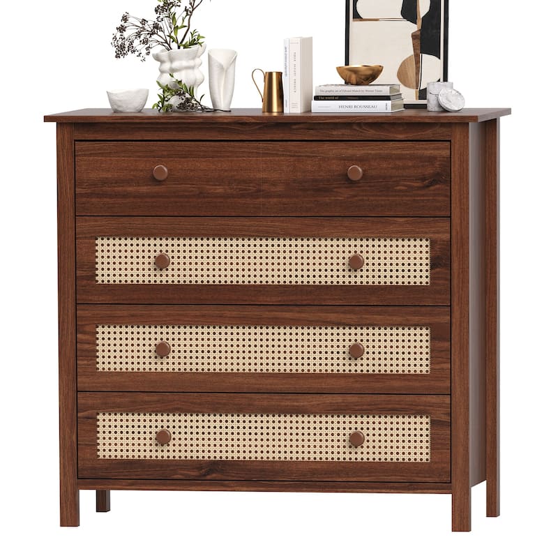 Sideboard Buffet Cabinet with 4 Drawers,Modern Wooden Console Cabinet for Kitchen,Living Room, Hallway - Walnut