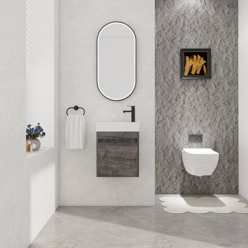 GDFStudio - Ellis Modern 18" Floating Wall-Mounted Bathroom Vanity with White Resin Sink