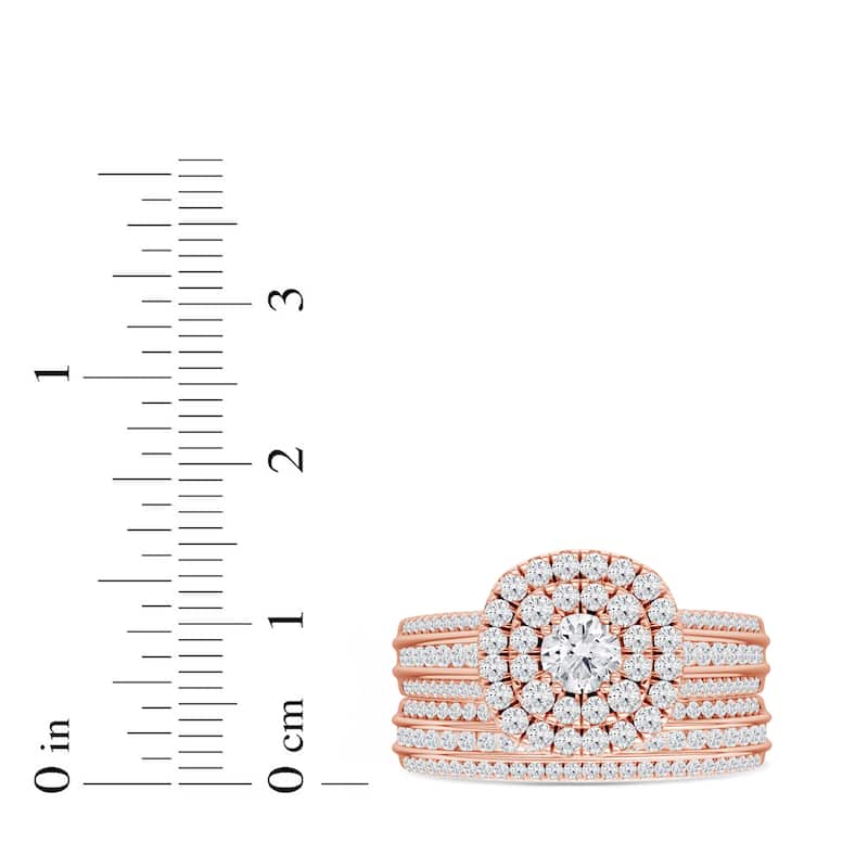 1ct TDW Diamond Double Halo Bridal Set in 10K Rose Gold for Women - Pink