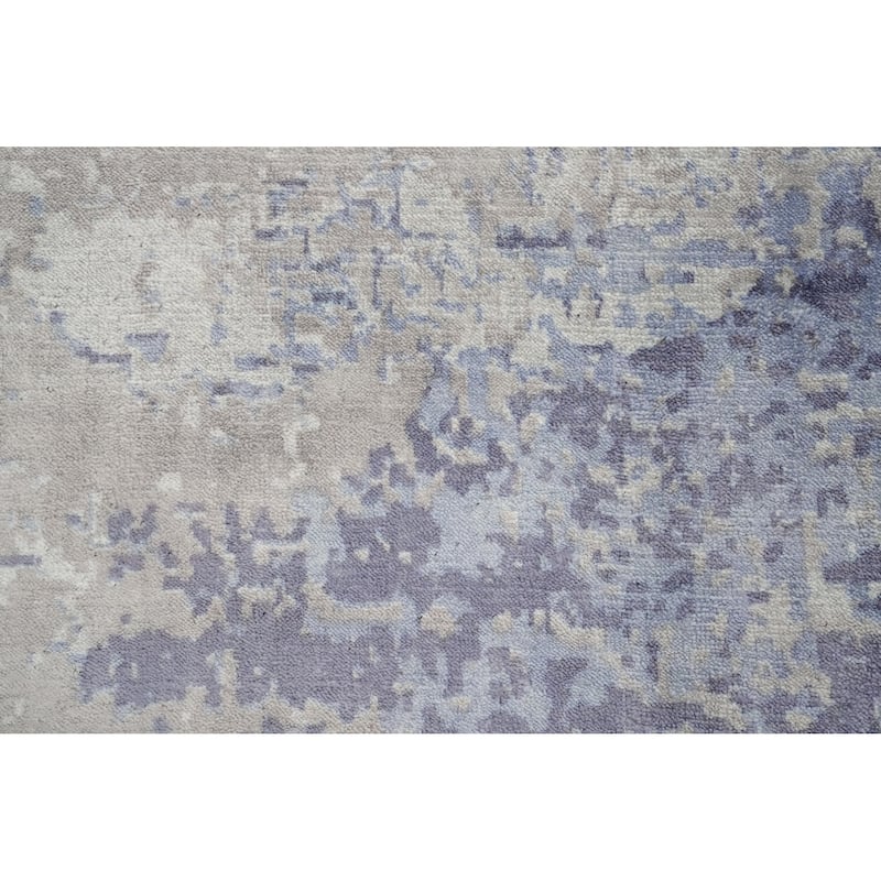 Hand Knotted Oriental Viscose Silk Carpet Modern Pictorial Purples Abstract Area Rug - 7' 10'' X 5' 9''