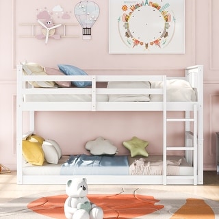 Solid Wood Twin Over Twin Bunk Bed w/Ladder, Safety Guard Rails, White ...