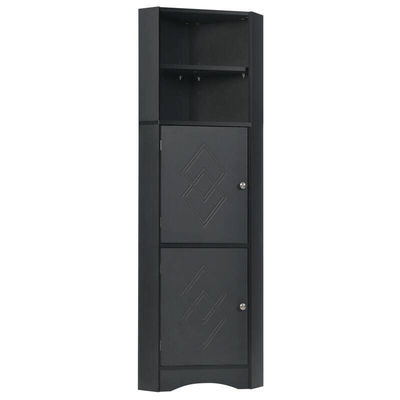 Tall Bathroom Corner Cabinet, Triangle Wood Storage Cabinet, Freestanding Pantry Cabinet with 2 Doors & Adjustable Shelves