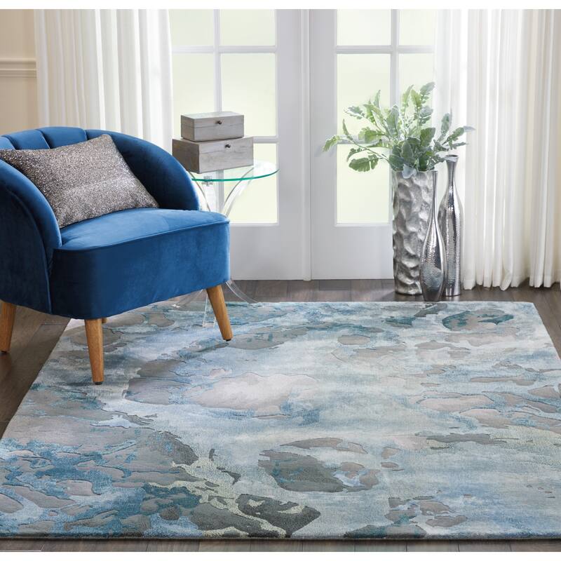 Nourison Hand-tufted Prismatic Abstract Contemporary Blue Grey Area Rug - 5'6" x 7'5" - Grey - Rectangle