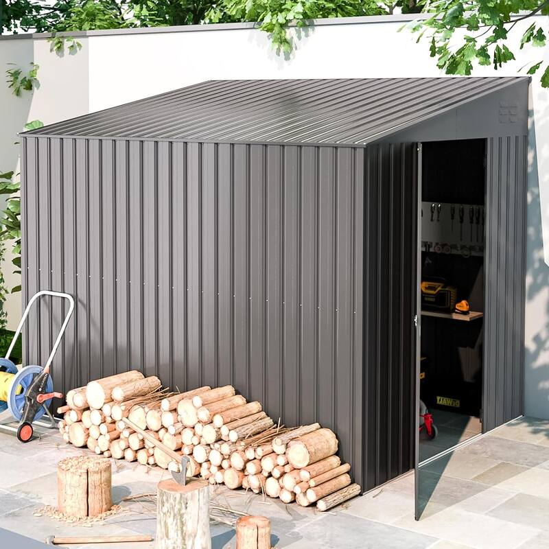 AECOJOY Outdoor Storage Side Shed Metal Attached with Lockable Door