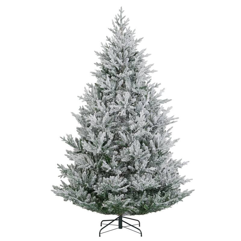 Costway 6/7/8 FT Artificial Christmas Tree with 762/1074/1470 Flocked - See Details - White & Green