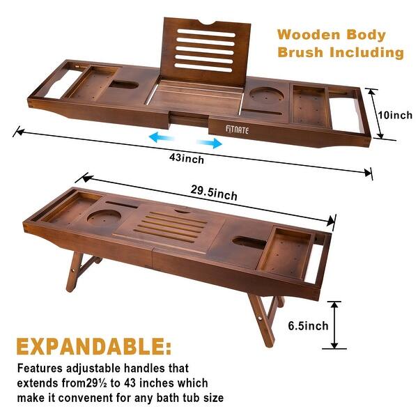 Adjustable Wooden Bamboo Bath Caddy with Wine Glass Slot Light Brown ...