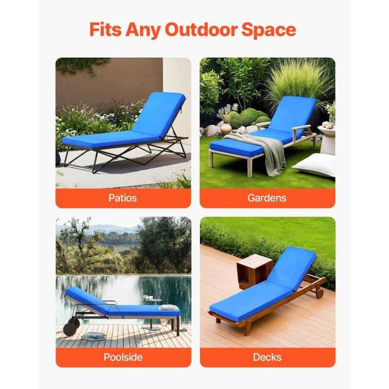Patio Chaise Lounge Cushion with High Resilience Foam and Fade Resistant Ties for Outdoor - 72.04 x 21 x 2.95 in