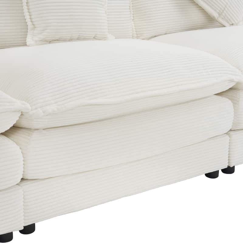 75.6" Corduroy U-Shaped Sectional Sofa with Ottoman and Storage Pockets