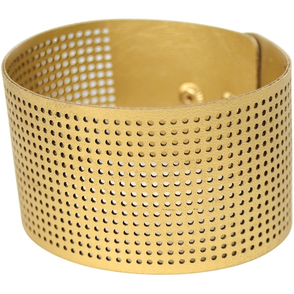 Cross Stitch Style Faux Leather Bracelet Punched-8"X1.5" Gold