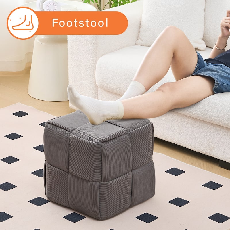 Soft Corduroy Fabric Ottoman Stool for Home Bedroom Living Room Vanity Chair Comfortable