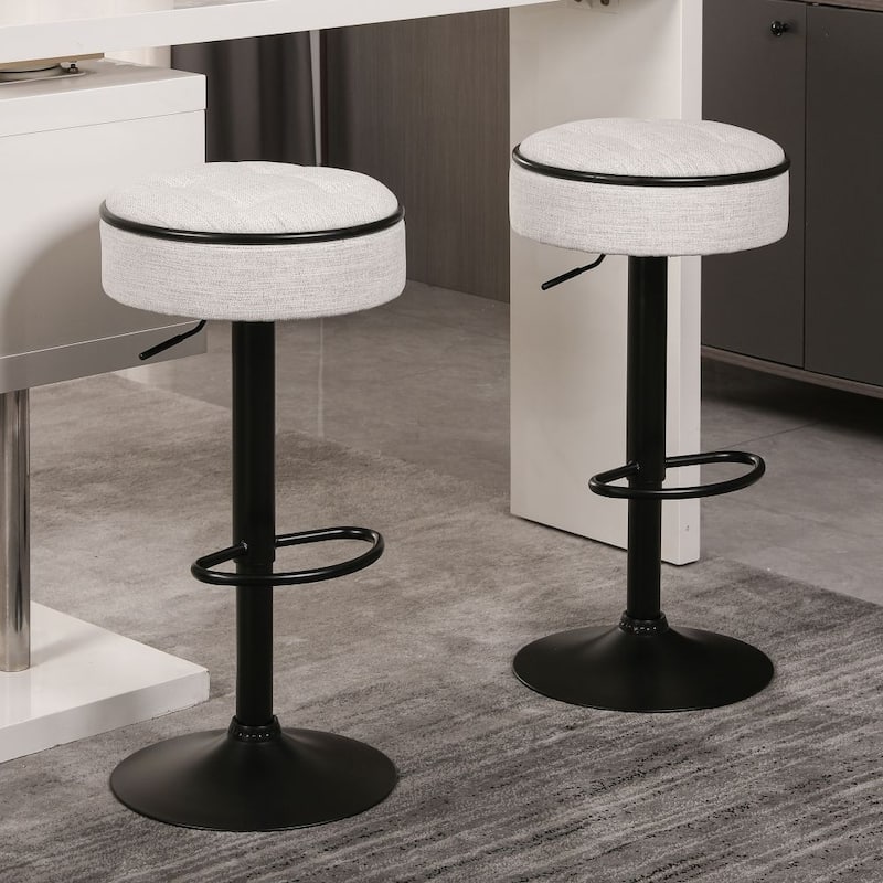 Set of 2 Linen Round Storage Bar Stool