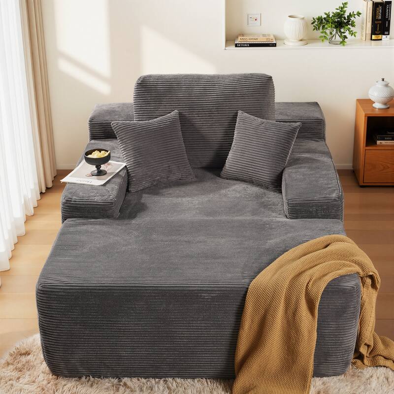 HOOOWOOO Modern Upgraded Fabric Sofa Chaise Lounge - Corduroy-Grey
