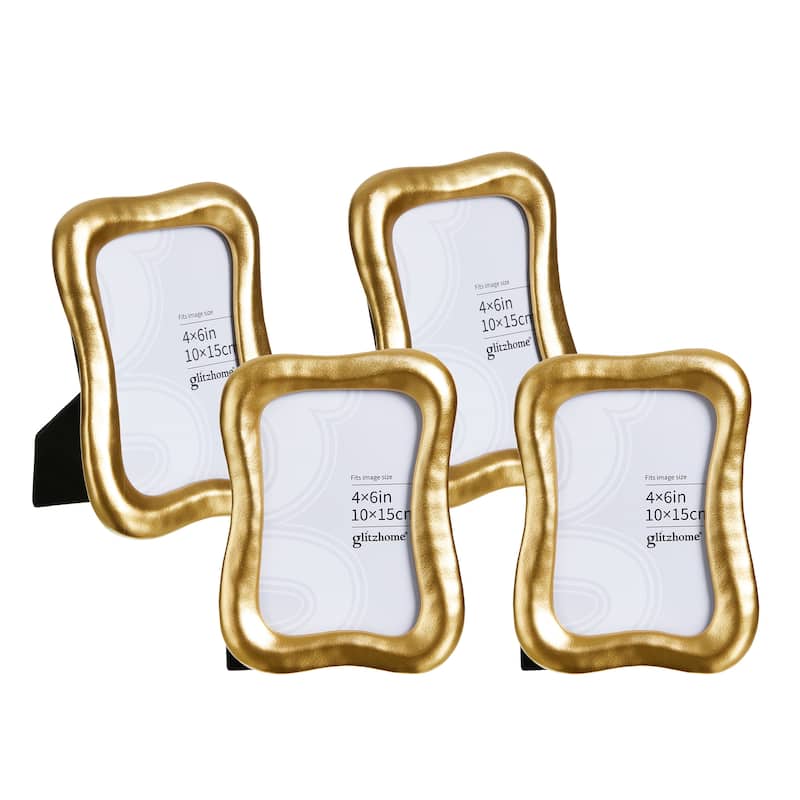 Glitzhome Set of 4 4x6 Vintage Gold Resin Wall or Tabletop Photo Picture Frames