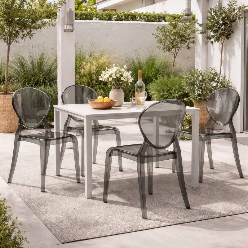 Outdoor Dining Chair Set of 4, Oval Back, Smoke Gray Transparent