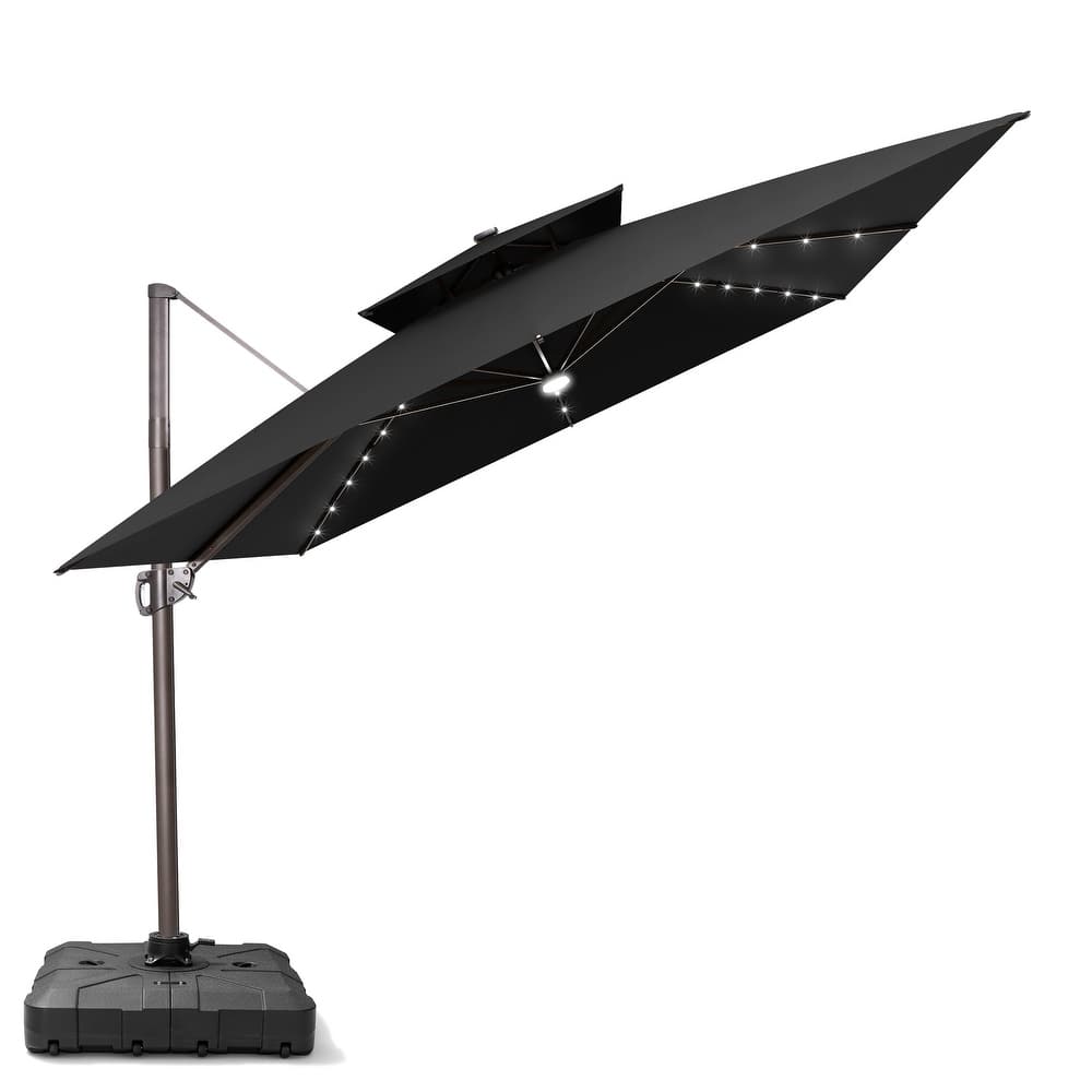 11X11 FT Outdoor Patio Aluminum Cantilever Umbrella Solar LED Lighted with Wheel Base