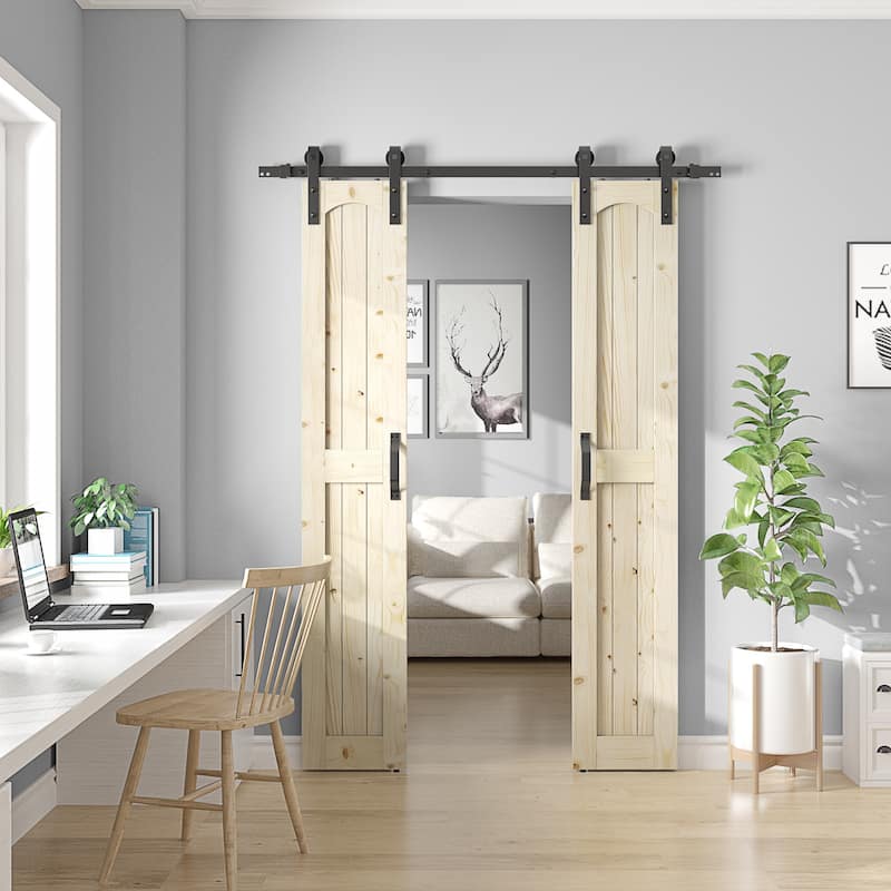 Coast Sequoia Arch Top 30in./36in./48in. x 84in. Knotty Pine Wood Unfinished Sliding Barn Door With Hardware Kit, Assembled