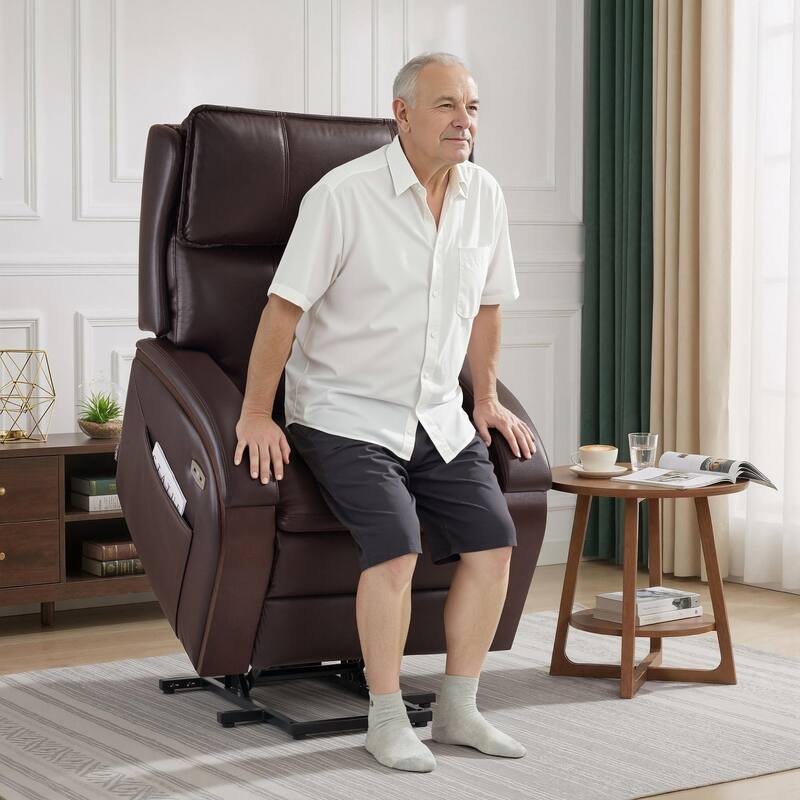 MCombo Recliner Chair Sofa with Adjustable Headrest, Solid Wood Armrest, Breathable Leather 7917