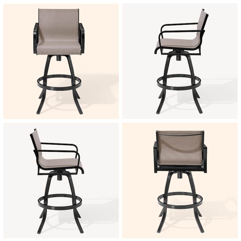 Outdoor Barstools with Back, Bar Stools Swivel Bar Chairs Set of 4, Bar Height, with Sunbrella Textilene Mesh - See Picture