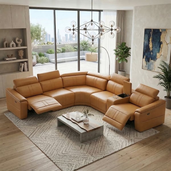 slide 2 of 18, Power Recliner 6-Piece Sectional Sofa with Storage Console Brown
